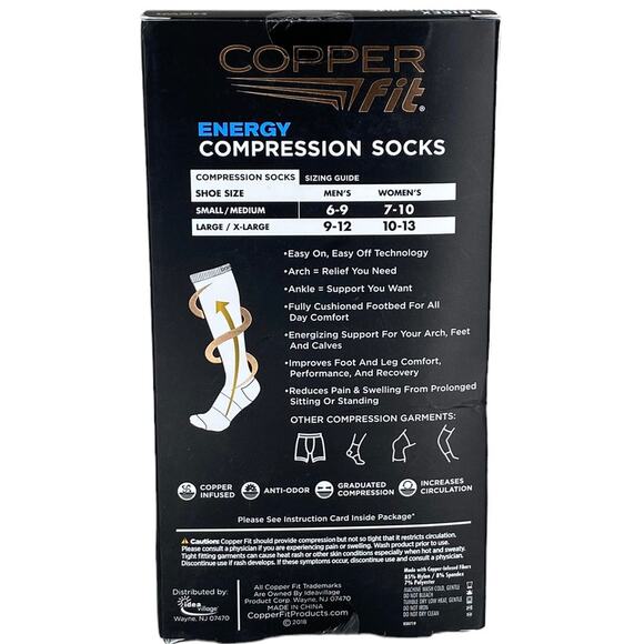 Copper Fit Energy Compression Socks Men's Size 9-12/ Women's 10-13 New In Box - Picture 4 of 7